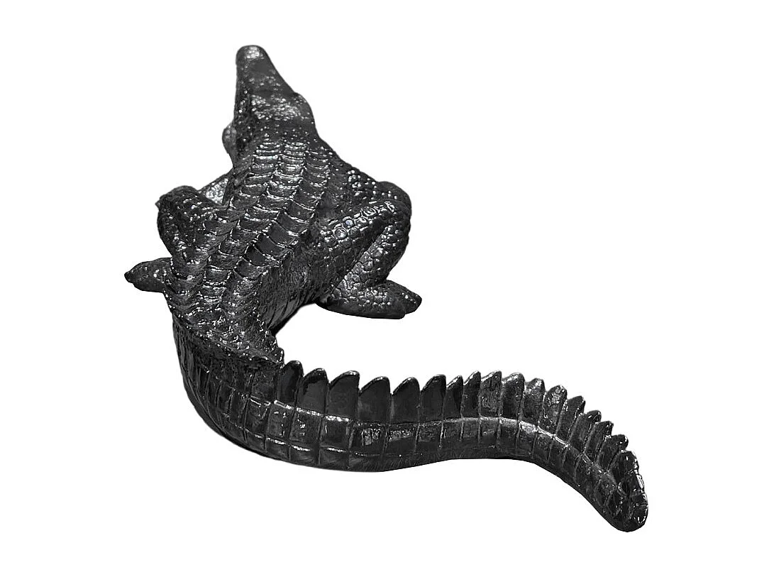 Statue crocodile avec gueule ouverte gris anthracite L69 cm - CROCO