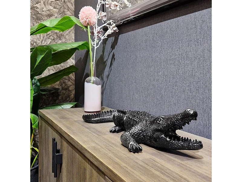 Statue crocodile avec gueule ouverte gris anthracite L69 cm - CROCO