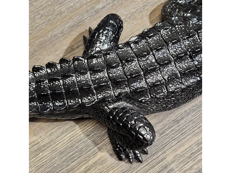 Statue crocodile avec gueule ouverte gris anthracite L69 cm - CROCO