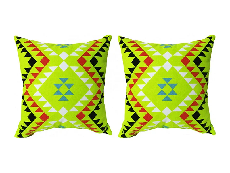 Lot de 2 coussins carrés au motif tribal vert 45 x 45 cm - TRIBE