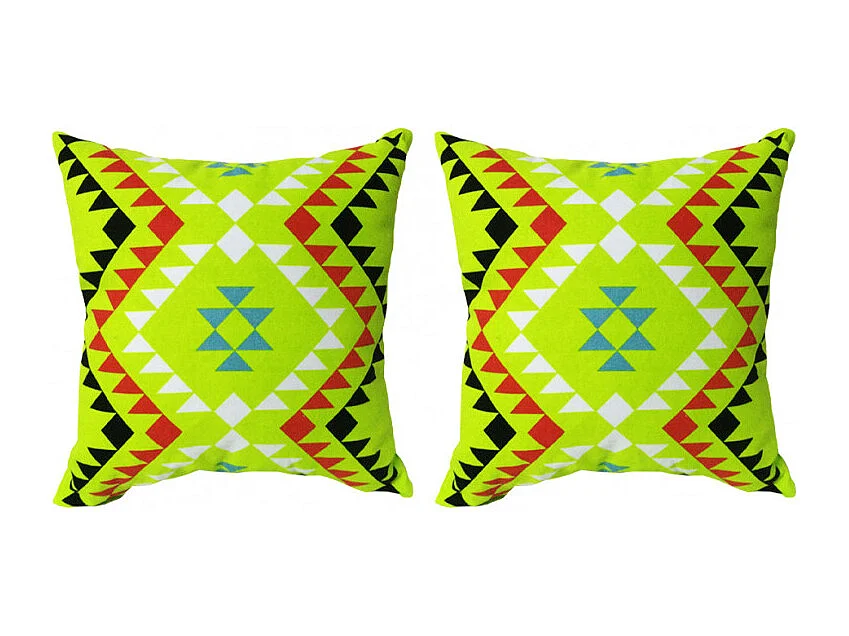 Lot de 2 coussins carrés au motif tribal vert 45 x 45 cm - TRIBE