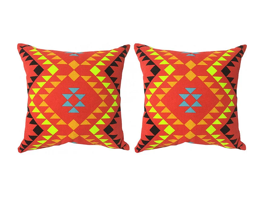 Lot de 2 coussins carrés au motif tribal rouge 45 x 45 cm - TRIBE
