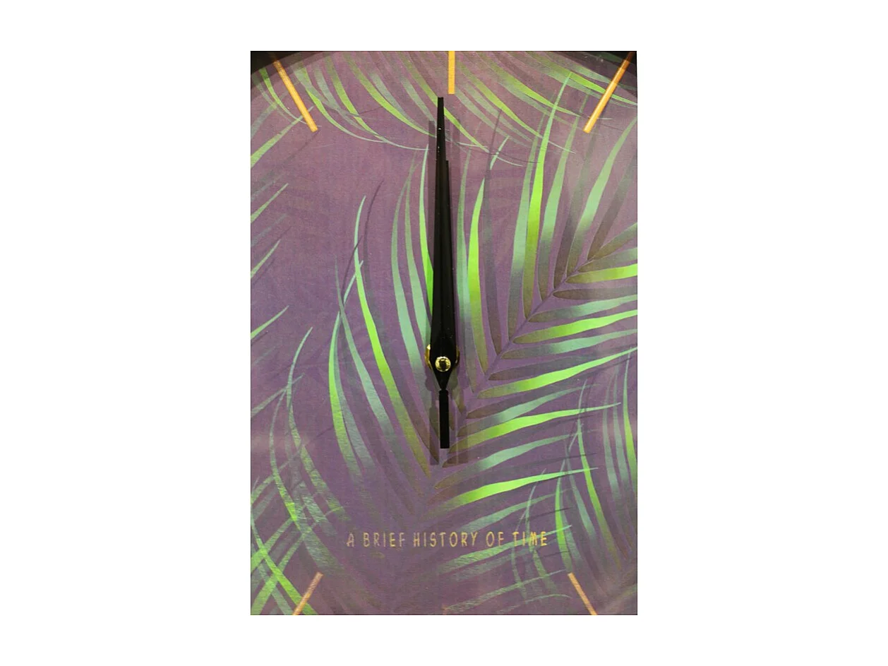Horloge murale ronde 30 cm imprimé feuilles violet - POESIE