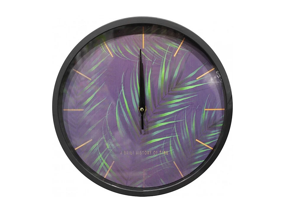 Horloge murale ronde 30 cm imprimé feuilles violet - POESIE