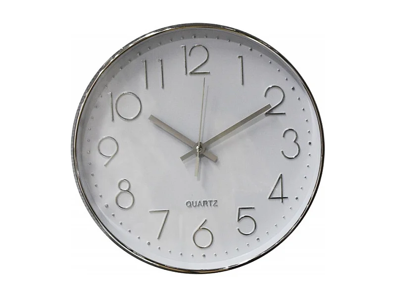 Horloge murale ronde 30 cm blanc et métal chromé - CLOCK