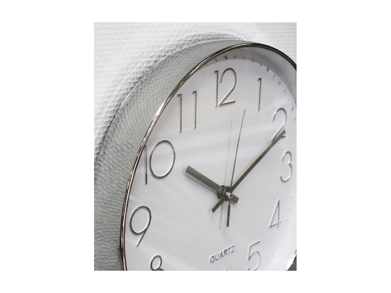 Horloge murale ronde 30 cm blanc et métal chromé - CLOCK