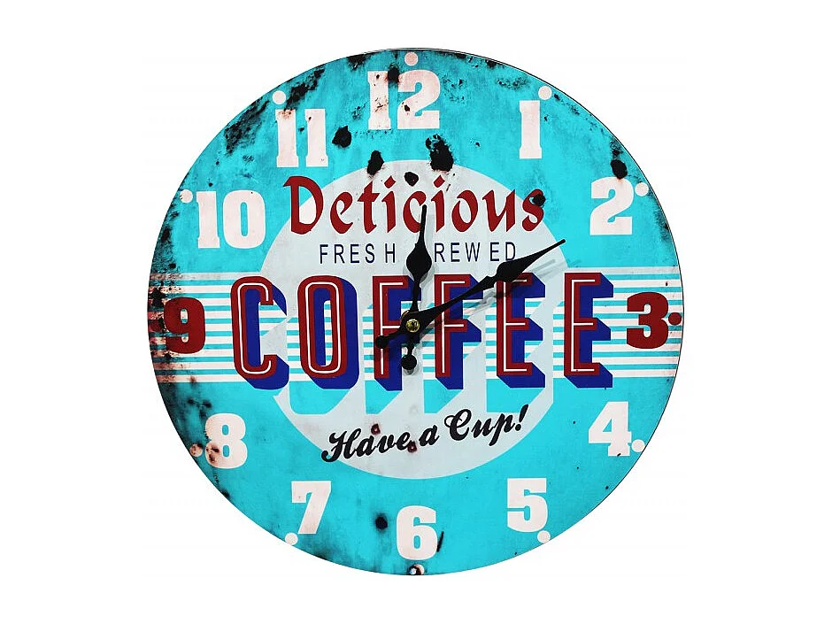 Horloge murale ronde 30 cm vintage bistro bleu - COFFEE