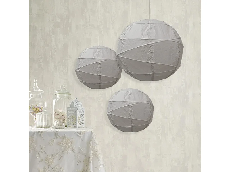 Lot de 4 lampions rond en papier de couleur gris et diamètre de 40 cm