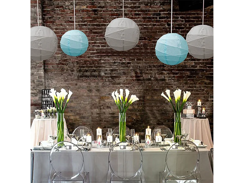 Lot de 4 lampions rond en papier de couleur bleu de 40 cm de diamètre