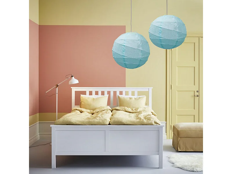 Lot de 4 lampions rond en papier de couleur bleu de 40 cm de diamètre