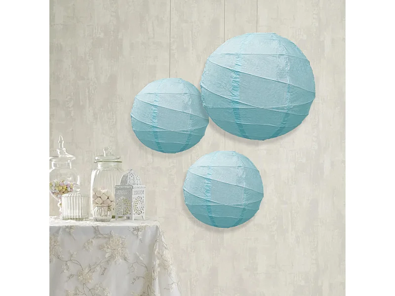 Lot de 4 lampions rond en papier de couleur bleu de 40 cm de diamètre