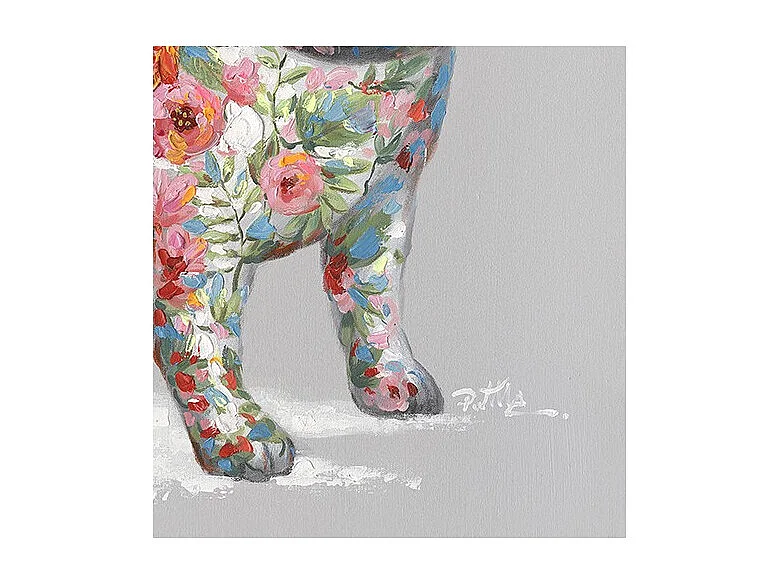 Tableau peinture chien carlin fleuri 50 x 50 cm - Puppy