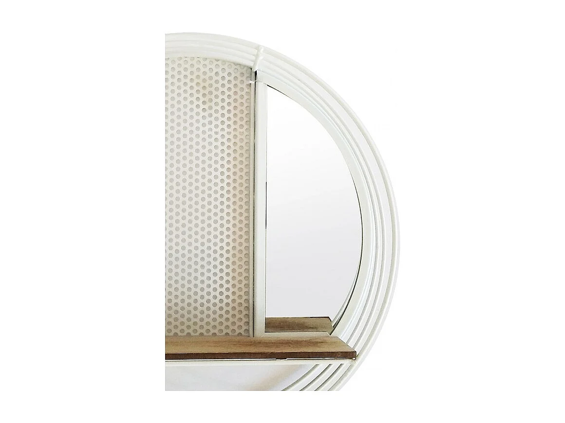 Etagère murale ronde en métal blanc avec miroir et tablette - LUNE