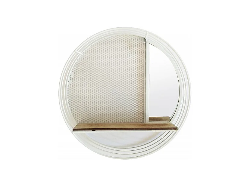Etagère murale ronde en métal blanc avec miroir et tablette - LUNE