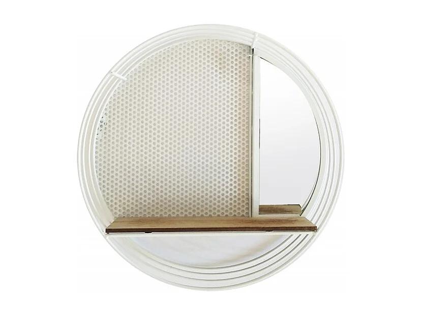 Etagère murale ronde en métal blanc avec miroir et tablette - LUNE