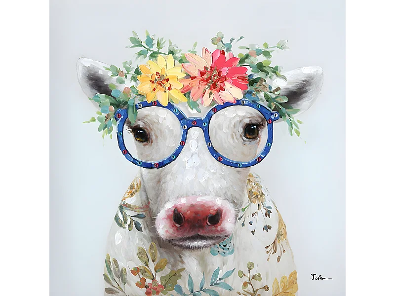 Peinture sur toile la vache à lunettes - Meuh !