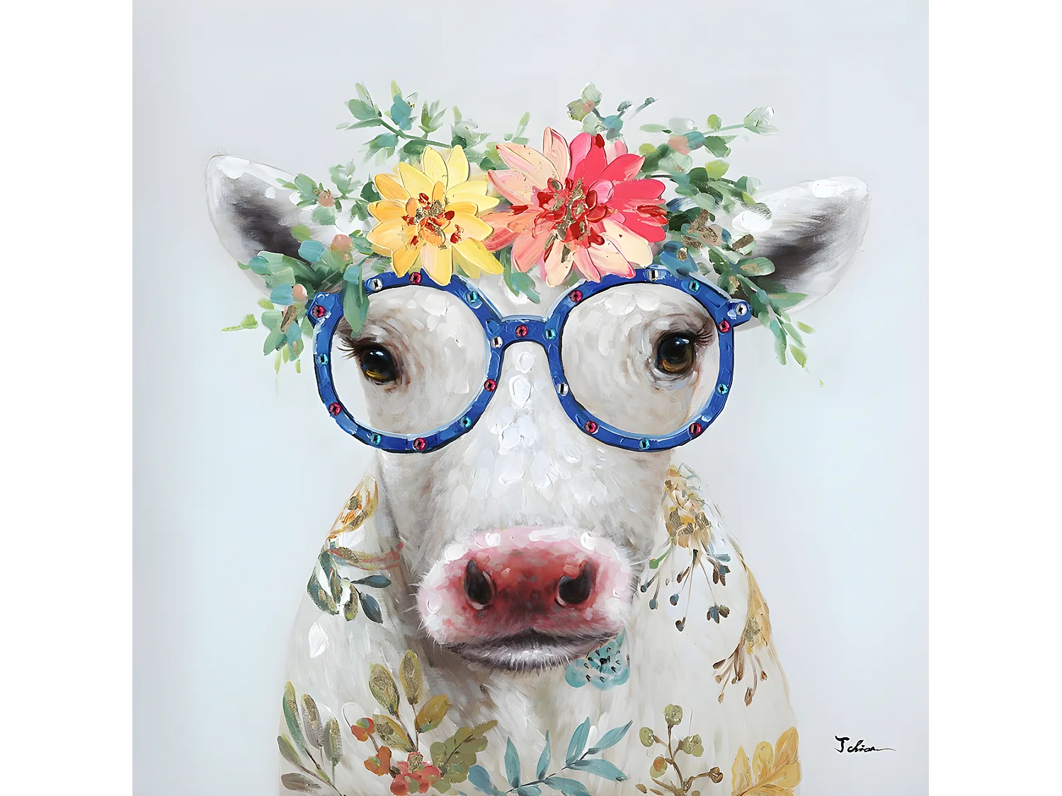 Peinture sur toile la vache à lunettes - Meuh !