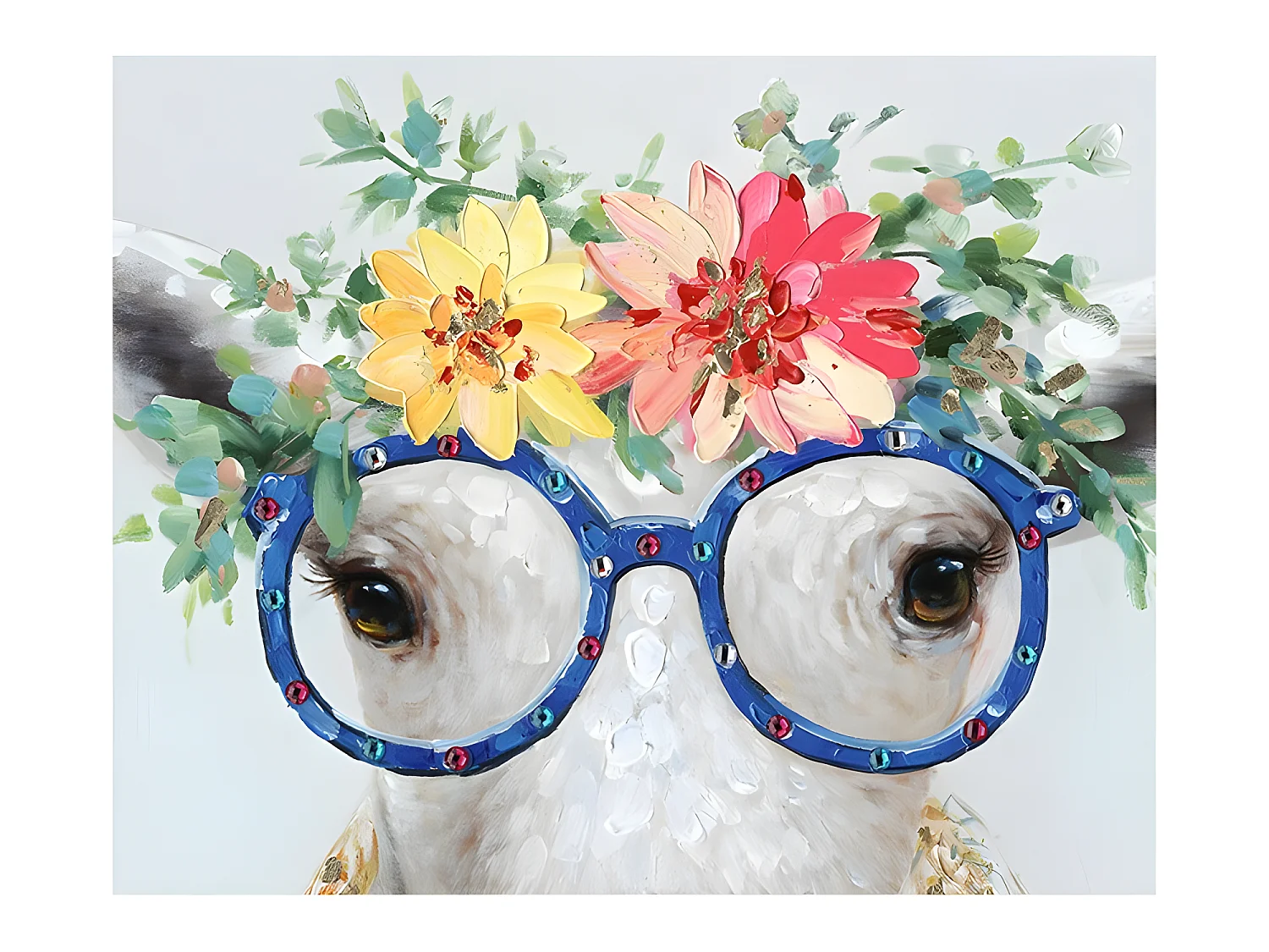 Peinture sur toile la vache à lunettes - Meuh !