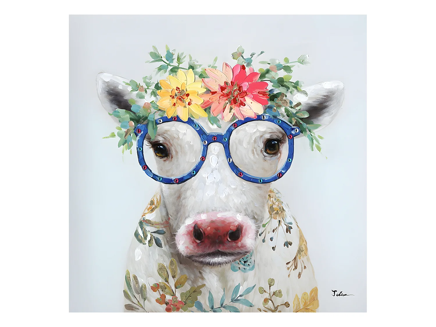 Peinture sur toile la vache à lunettes - Meuh !