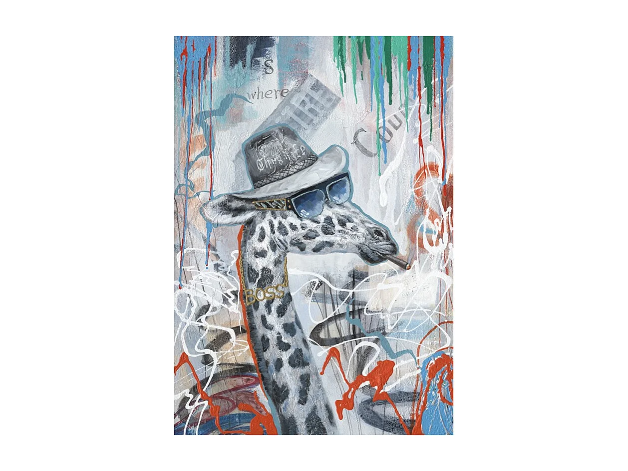 Tableau peinture girafe qui fume 100 x 70 cm style Urbain - The Boss