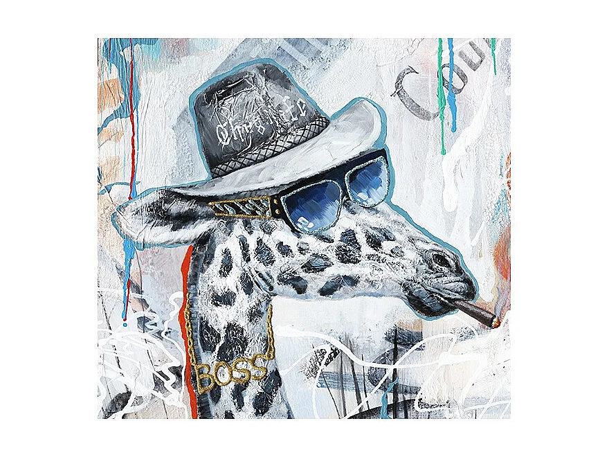 Tableau peinture girafe qui fume 100 x 70 cm style Urbain - The Boss