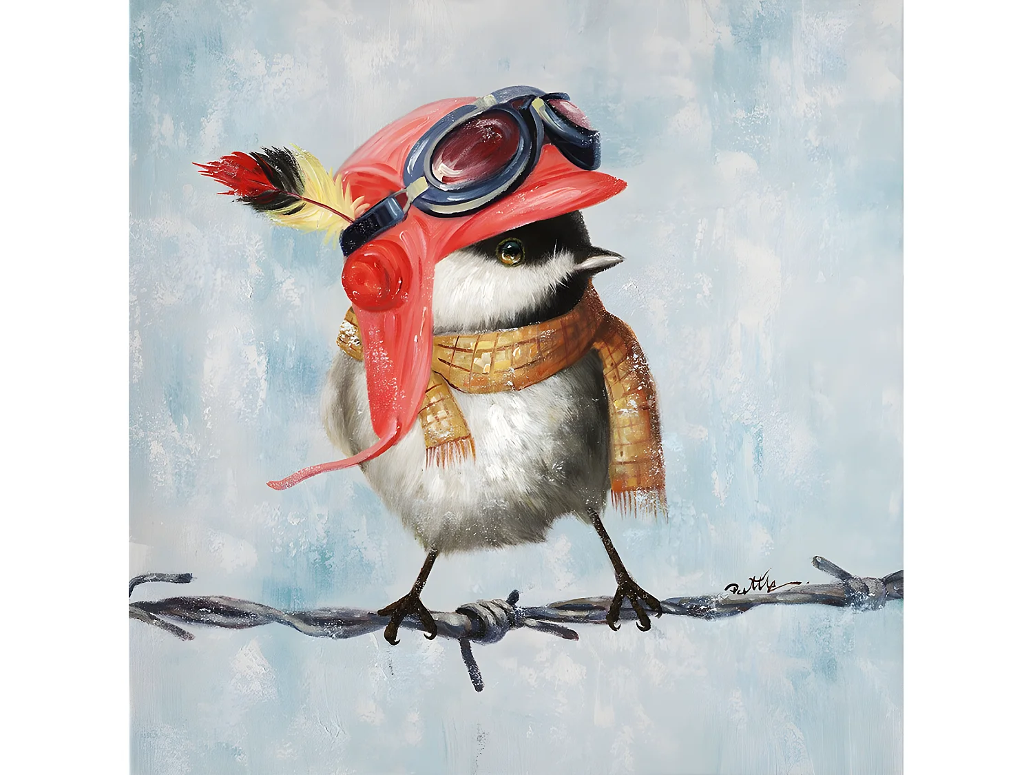 Peinture sur toile moineau aviateur - Piaf