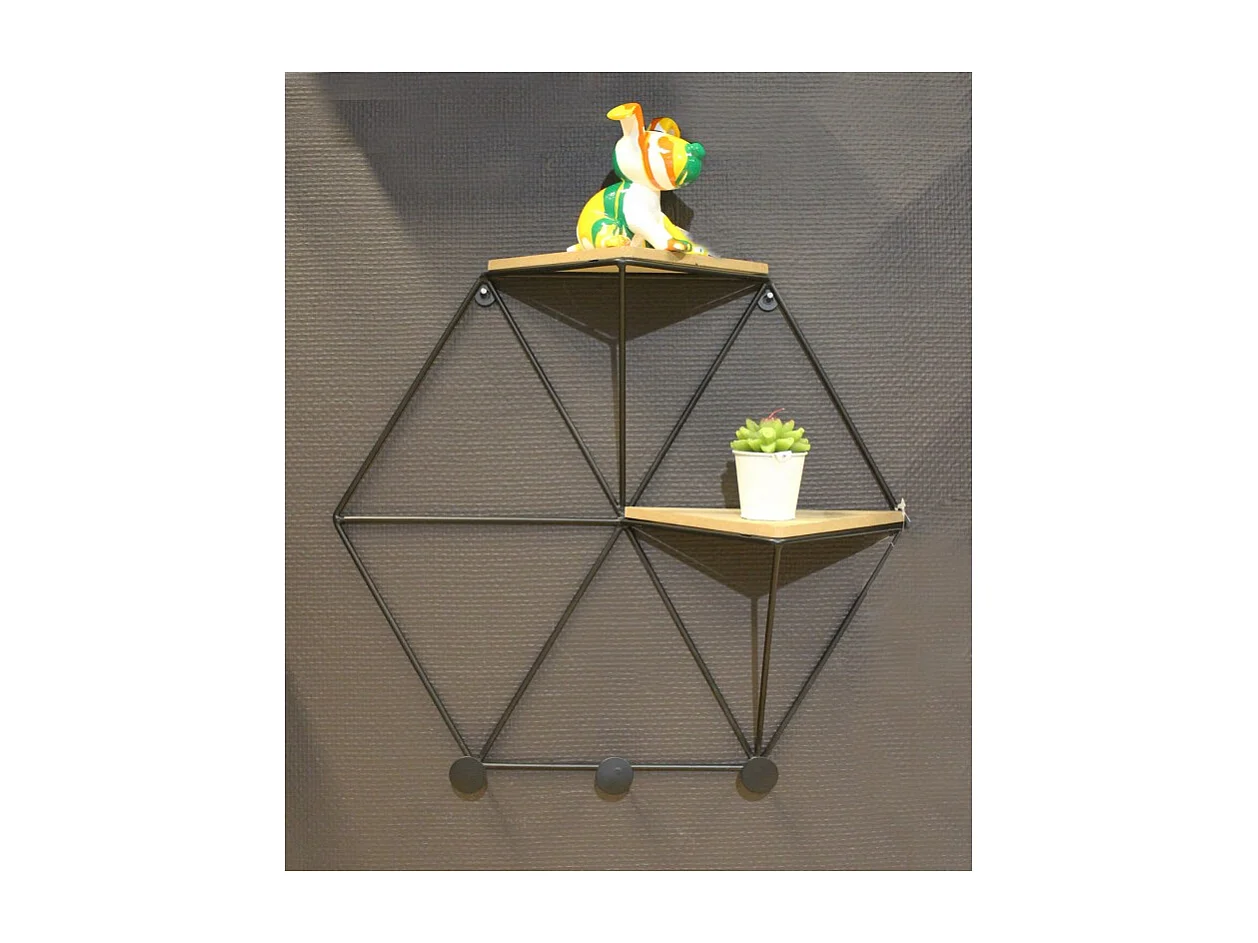 Etagère murale géométrique 2 plateaux 3 patères métal - EXA