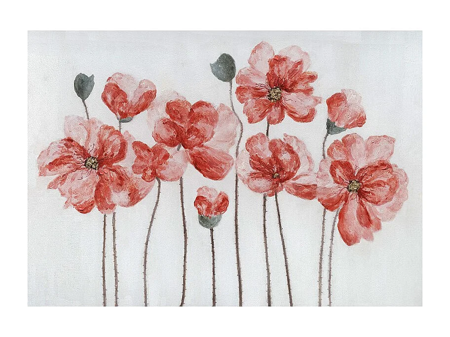 Tableau peinture fleurs rouges 100 x 70 cm - COQUELICOTS