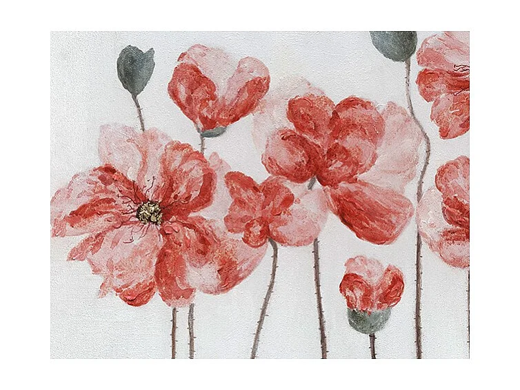 Tableau peinture fleurs rouges 100 x 70 cm - COQUELICOTS