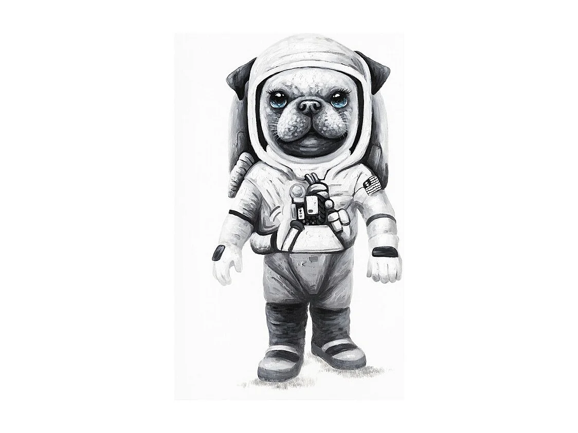 Tableau peinture chien astronaute noir et blanc 60 x 40 cm - Laïka