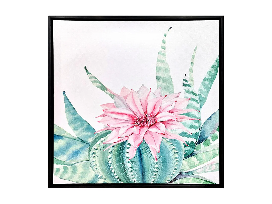 Tableau dessin fleur rose sur cadre en bois noir 40x40 cm - FLOWER