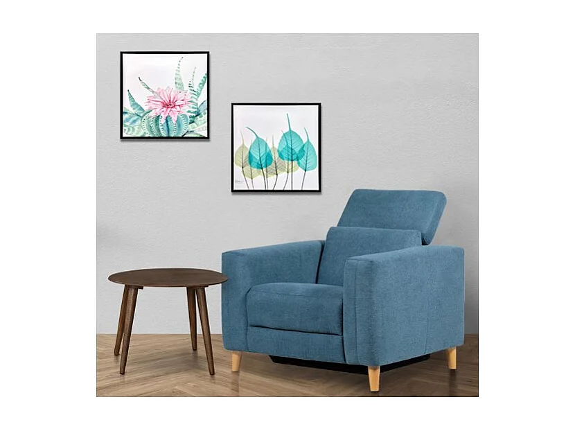 Tableau dessin fleur rose sur cadre en bois noir 40x40 cm - FLOWER