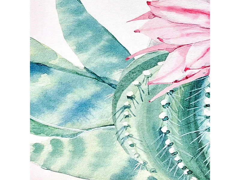 Tableau dessin fleur rose sur cadre en bois noir 40x40 cm - FLOWER