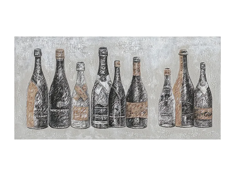 Tableau peinture vintage 9 bouteilles 120 x 60 cm - Champagne