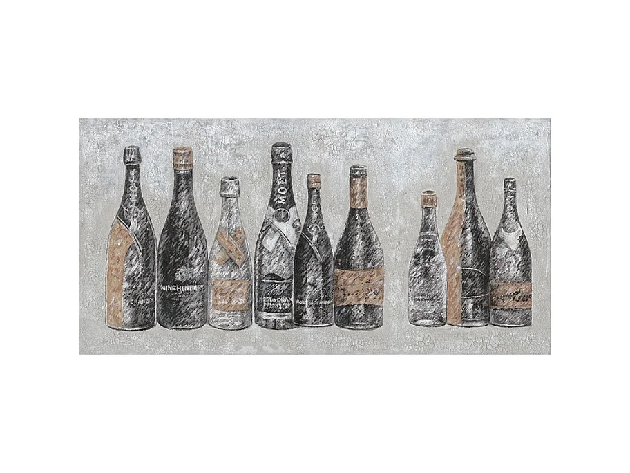 Tableau peinture vintage 9 bouteilles 120 x 60 cm - Champagne