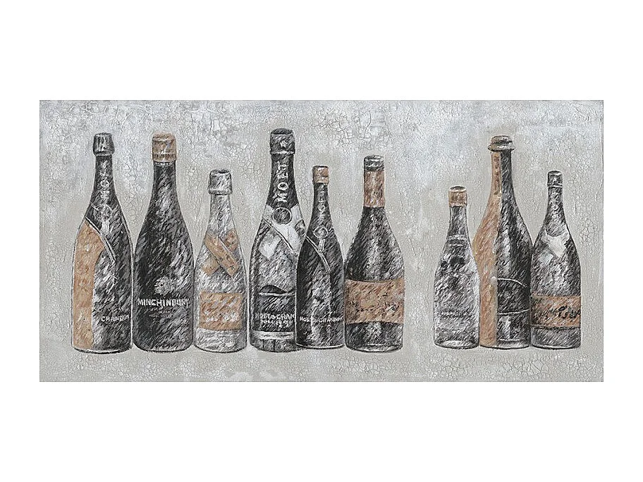 Tableau peinture vintage 9 bouteilles 120 x 60 cm - Champagne