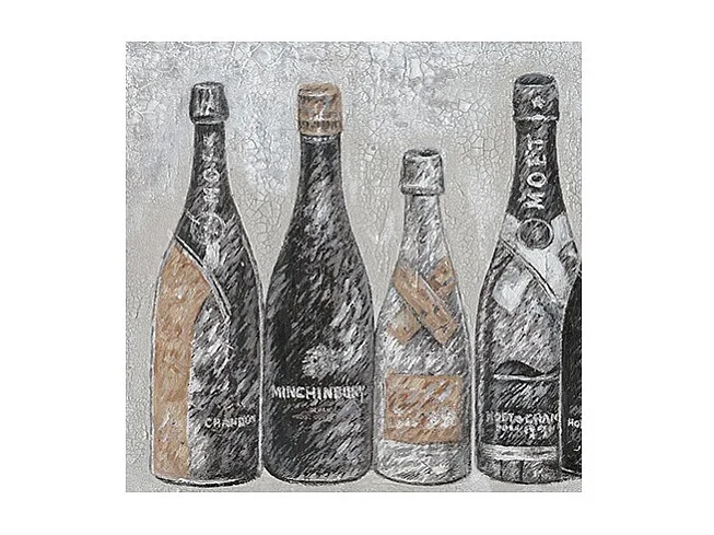 Tableau peinture vintage 9 bouteilles 120 x 60 cm - Champagne
