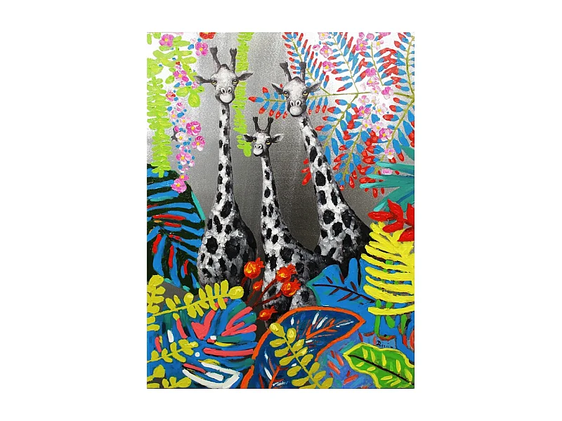 Tableau peinture Girafe 100 x 70 cm style Pop Art - SAVANE
