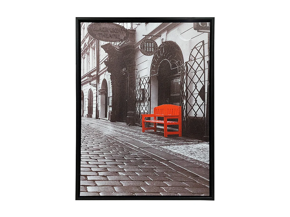 Tableau imprimé banc rouge sur cadre en bois noir 30x40 cm - STREET