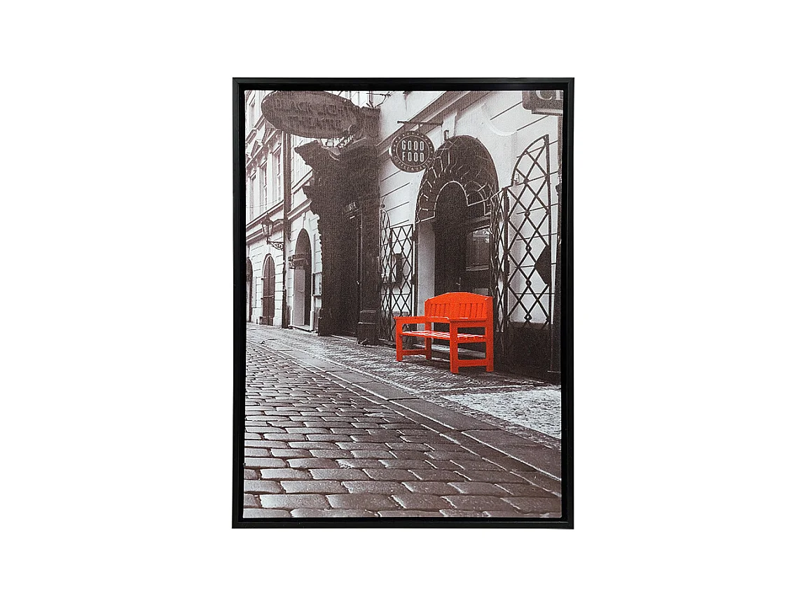 Tableau imprimé banc rouge sur cadre en bois noir 30x40 cm - STREET