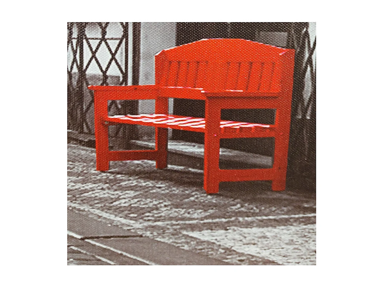 Tableau imprimé banc rouge sur cadre en bois noir 30x40 cm - STREET