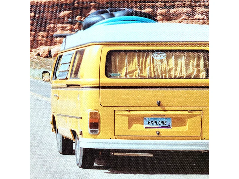 Tableau imprimé Combi jaune vw cadre en bois noir 30x40 cm - TRAVEL