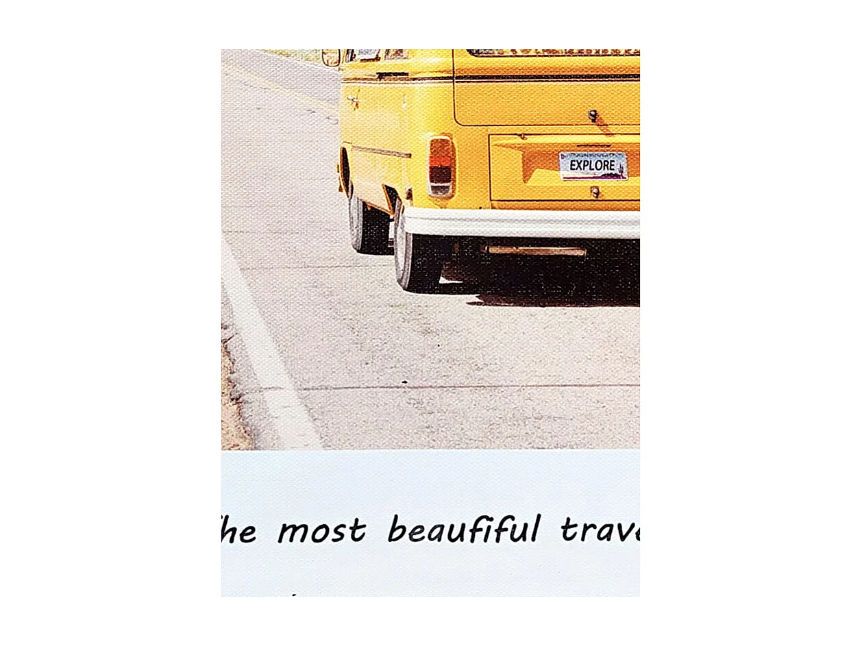 Tableau imprimé Combi jaune vw cadre en bois noir 30x40 cm - TRAVEL