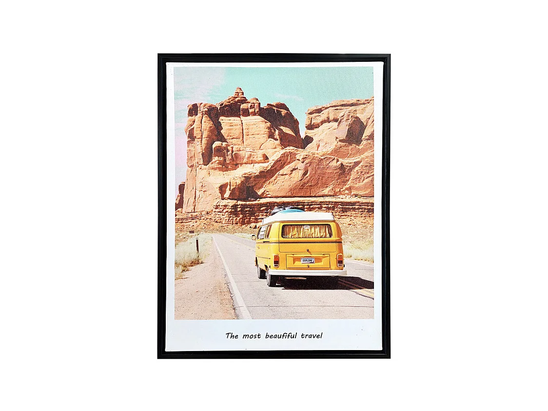 Tableau imprimé Combi jaune vw cadre en bois noir 30x40 cm - TRAVEL