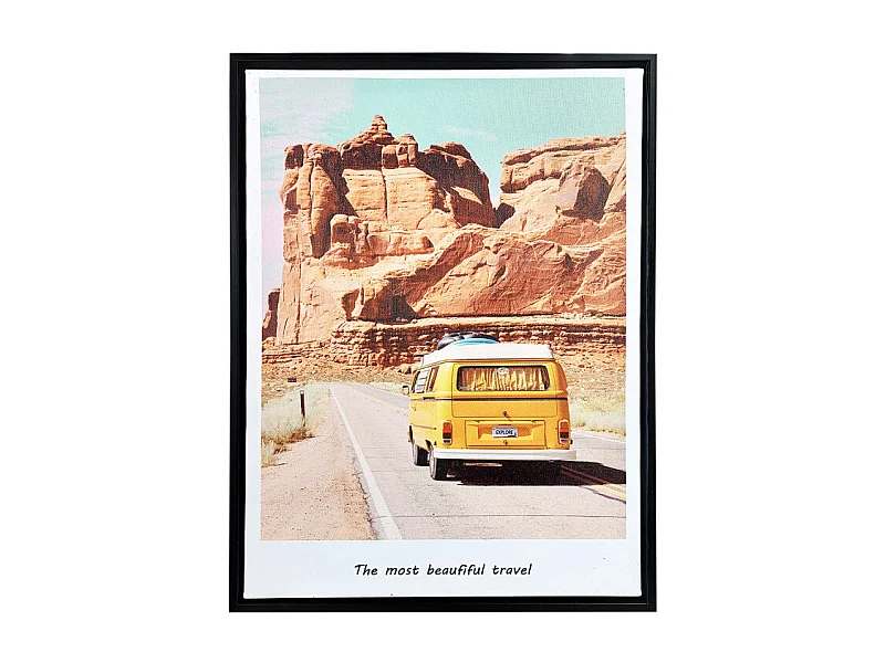 Tableau imprimé Combi jaune vw cadre en bois noir 30x40 cm - TRAVEL