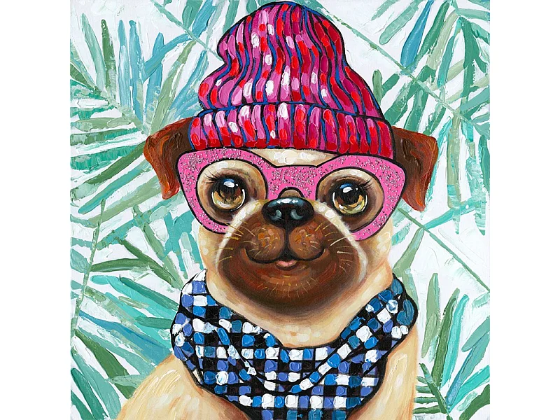 Tableau peinture chien à lunettes 70 x 70 cm - LOULOU DOG