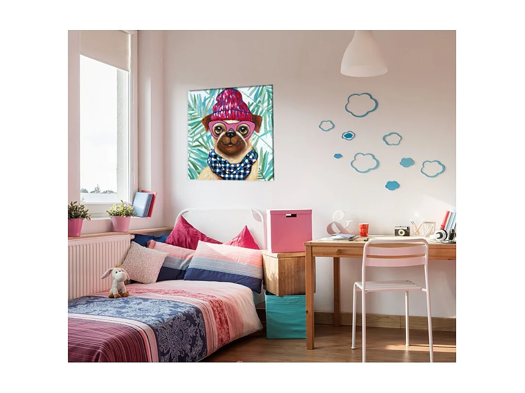 Tableau peinture chien à lunettes 70 x 70 cm - LOULOU DOG