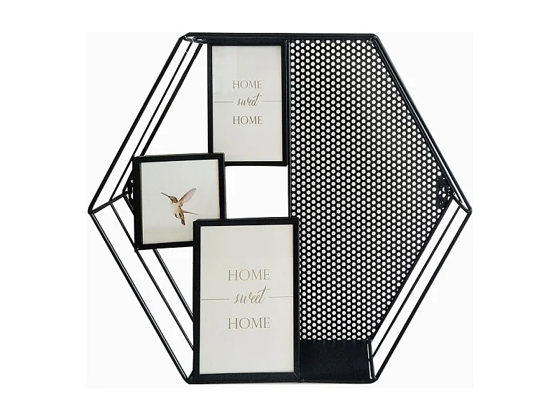 Porte-photos mural hexagonal en métal noir ajouré - SWEET HOME