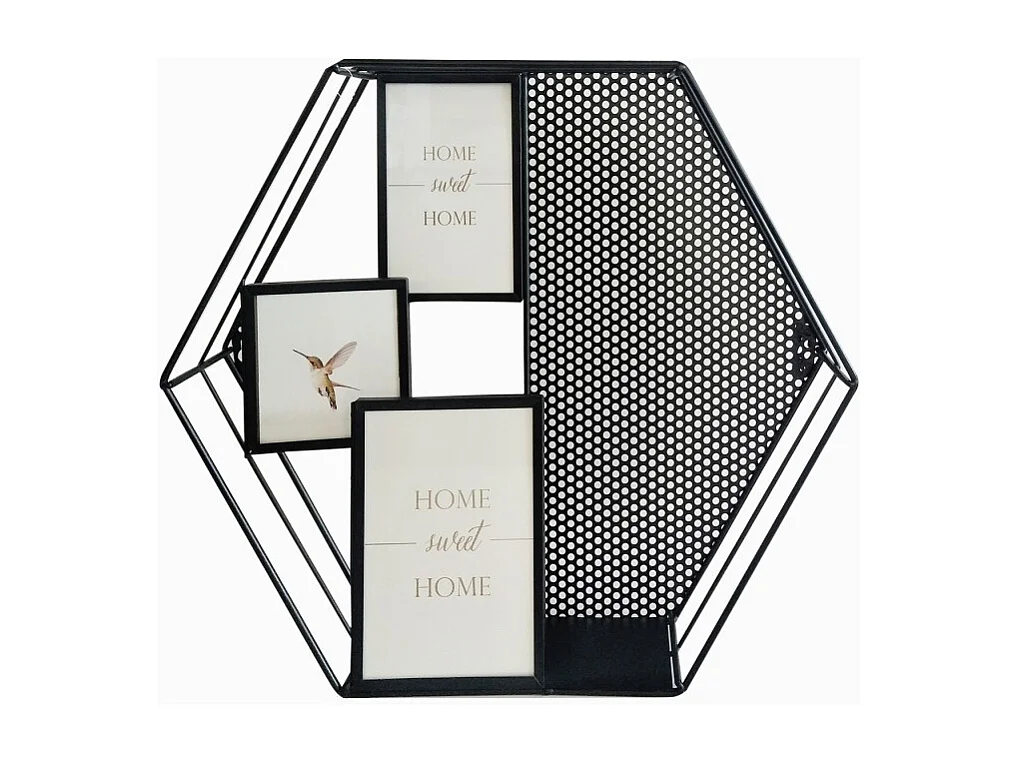 Porte-photos mural hexagonal en métal noir ajouré - SWEET HOME