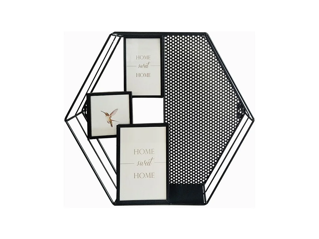 Porte-photos mural hexagonal en métal noir ajouré - SWEET HOME